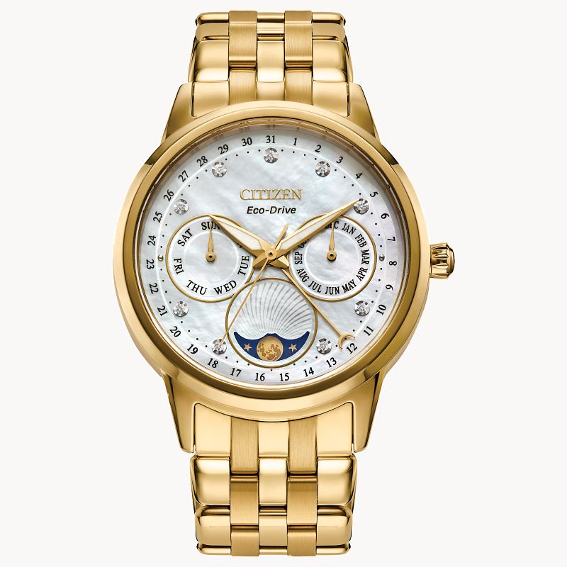 Citizen FD0002-57D นาฬิกาผู้หญิง Eco-Drive Calendrier Moon Phase Women's Watch