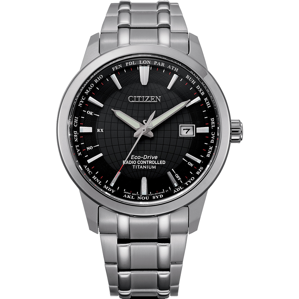 Citizen CB0190-84E นาฬิกาผู้ชาย Eco-Drive Radio Controlled Super Titanium Perpetual Calender World Time Men's Watch