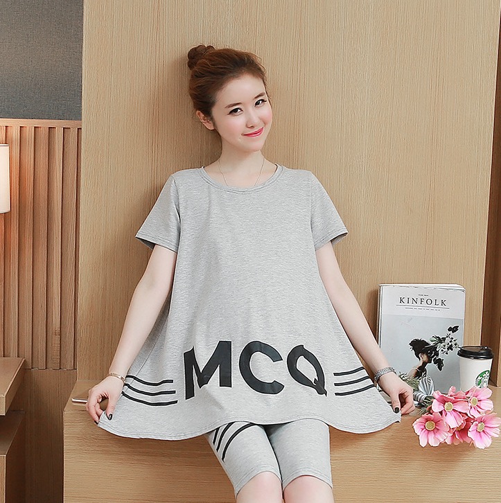 ชุดเสื้อ+กางเกงคนท้อง แบบ4ส่วน เสื้อทรงบาน ลายน่ารัก กางเกงมีสายปรับขนาดภรรภ์ M,L,XL,XXL