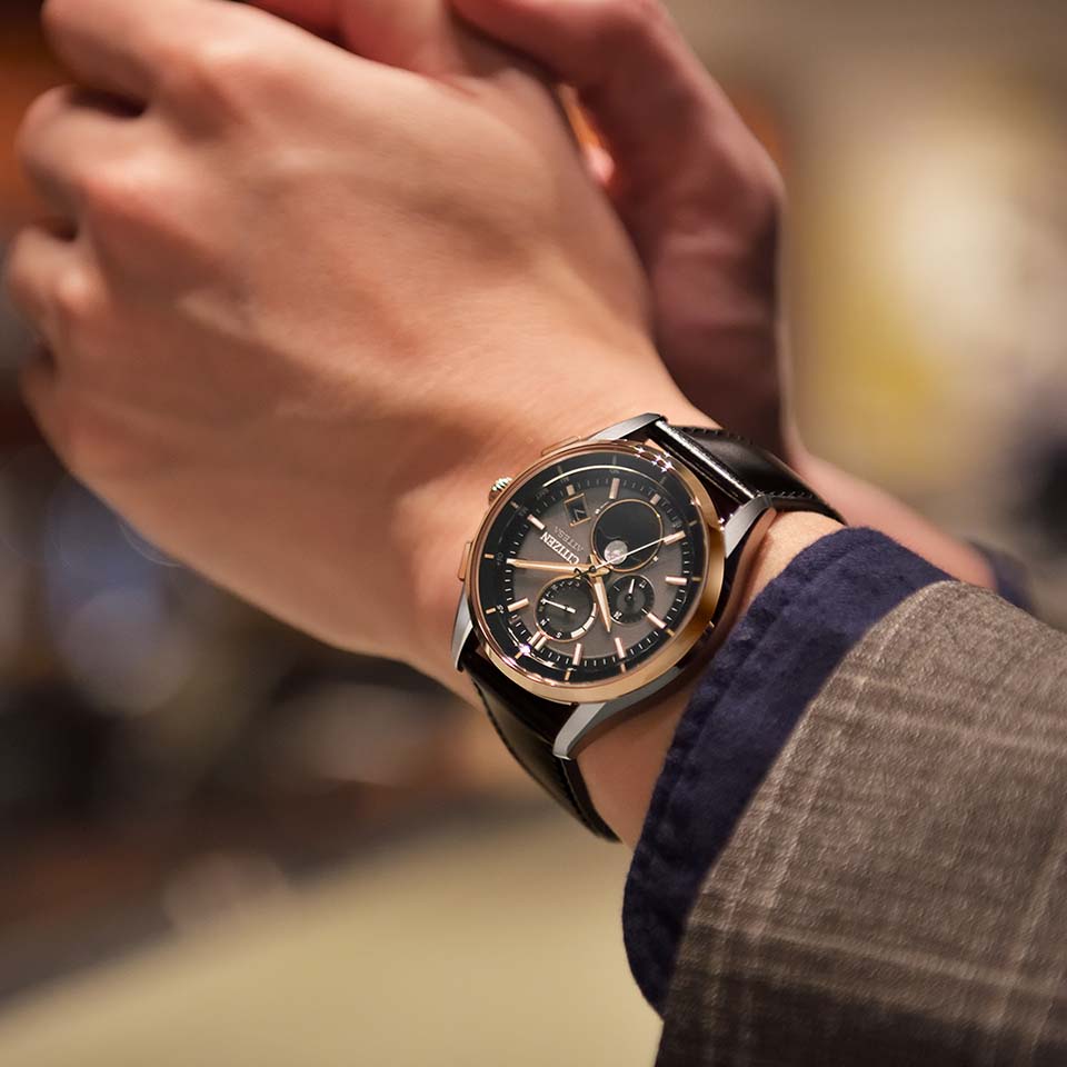 Citizen BY1004-17X นาฬิกาผู้ชาย Eco-Drive Attesa Moon Phase Radio Controlled Men's Watch