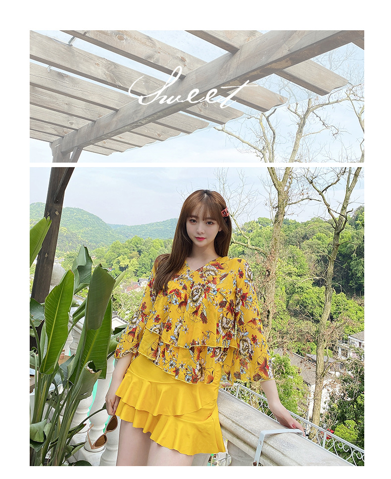 ชุดว่ายน้ำไซส์ใหญ่ 5xl พร้อมส่ง :ชุดว่ายน้ำคนอ้วนเที่ยวทะเลสีเหลืองแต่งระบายและลายดอกไม้ set 3 ชิ้นมีบรา กระโปรงติดกางเกงขาสั้นและเสื้อคลุมแบบสวย น่ารักมากๆจ้า:บรารอบอก40-48นิ้ว เอว30-40นิ้ว สะโพก36-46นิ้ว เสื้อคลุมรอบอกกว้าง48นิ้ว