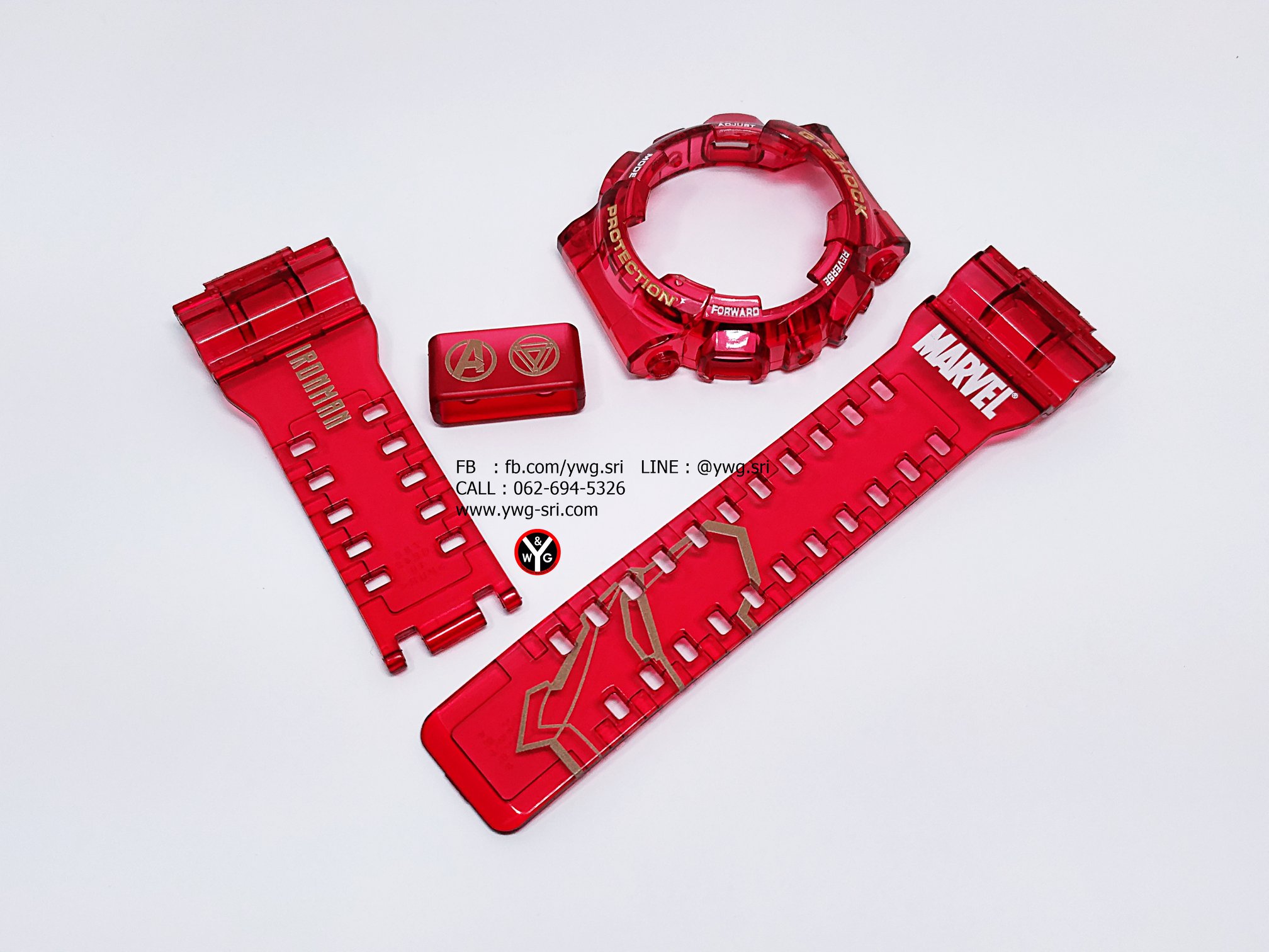กรอบสาย G-SHOCK แบบใส สีแดงสด สกรีนลาย Marvel Iron Man ใส่ได้รับรุ่น GA-100 ,GA-110 ,GA-120 ,GD-100 ,GD-120