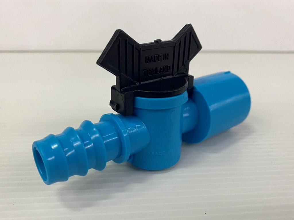 วาล์วเกษตรหางปลา สวมท่อ PVC-PE 3/4"x20mm. #382-5 ไชโย (ถุงละ2ตัว)