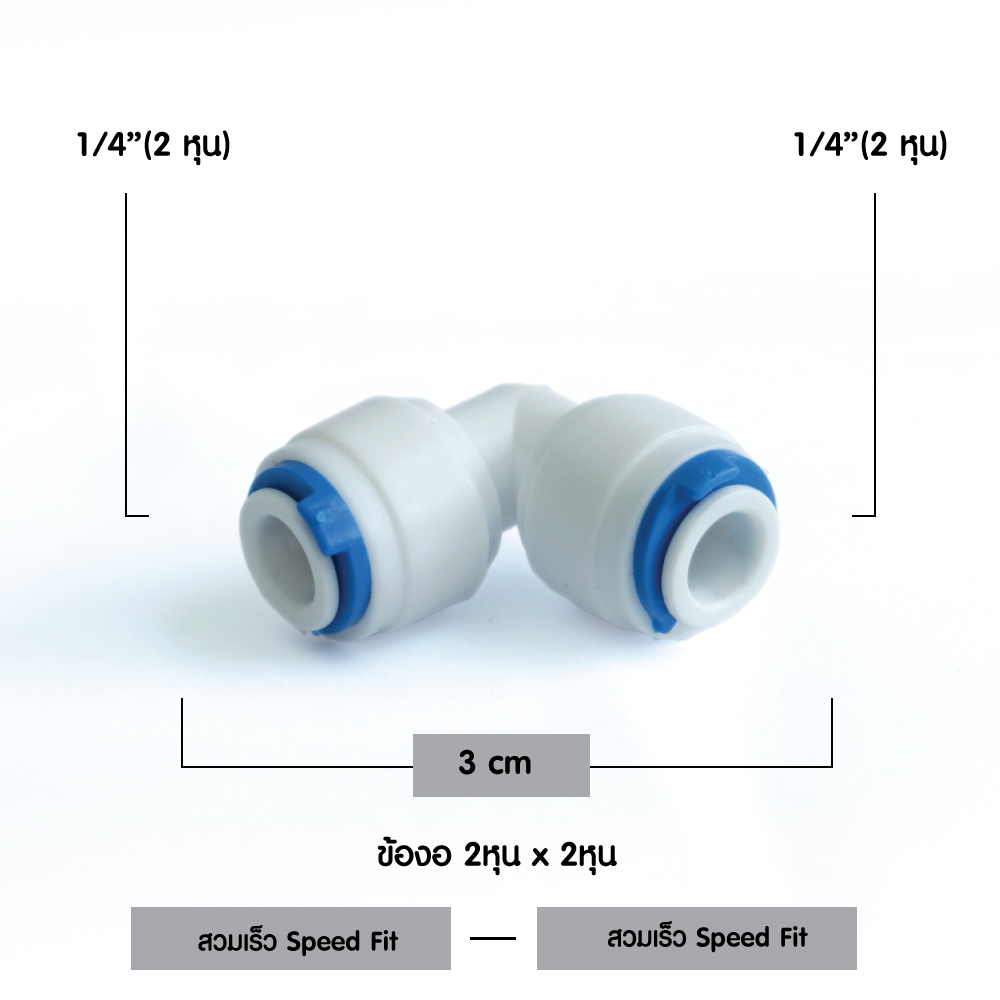 ข้องอ (1/4"x 1/4") 2หุน x 2หุน Plastic สวมเร็ว Speed Fit