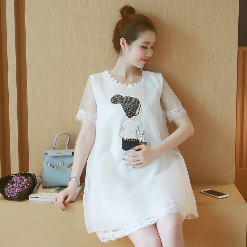 ชุดคลุมท้อง ชุดลูกไม้ชีฟอง ลายเด็กน้อยใส่หมวก M,L,XL