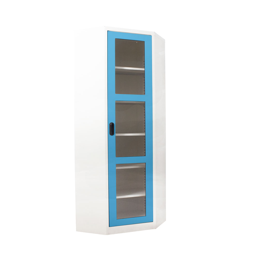 ตู้หนังสือเข้ามุม บานเปิดกระจกkiosk