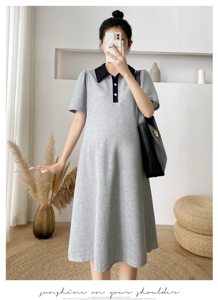 เดรสคลุมท้องแฟชั่นสบายๆ คอปก กระดุมเปิดให้นมได้ ใส่ดี ไม่ร้อน ผ้าเนื้อนิ่ม M L XL XXL