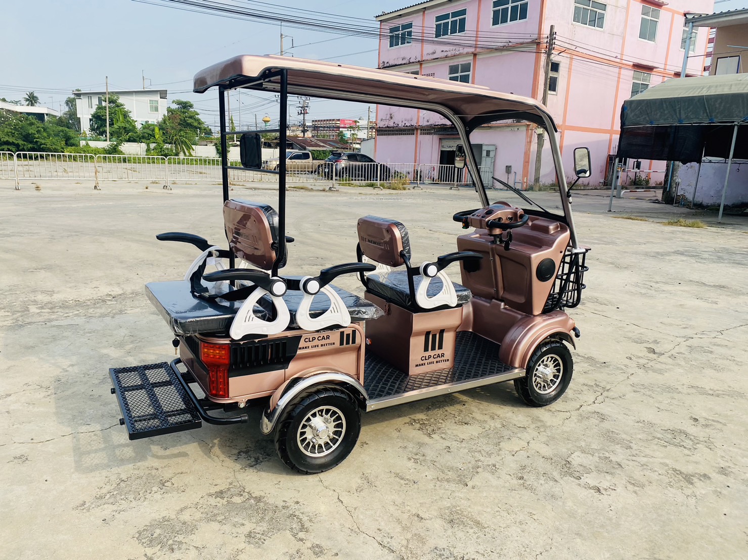 รถไฟฟ้า 4 ล้อ 4-5 ที่นั่ง รุ่น M-01T ยี่ห้อ CLP CAR ขับแฮนด์บิด สีชมพูพิ้งค์โกลว์