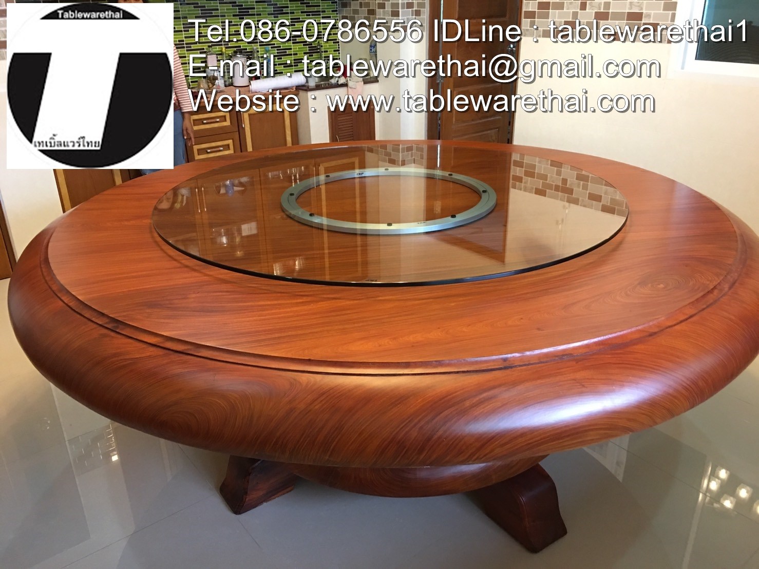 Lazy Susan 懒惰的苏珊 旋转底座 食品转盘 เลซี ซูซาน จาน หมุน โต๊ะจีน จานหมุน อลูมเนียม หรือ ฐานรองหมุน ขนาด 40-50 นิ้ว และ แผ่นไม้กลม ขนาด 220 ซม.หนา 20 มม.สำหรับ โต๊ะกลม ขนาด 300 ซม