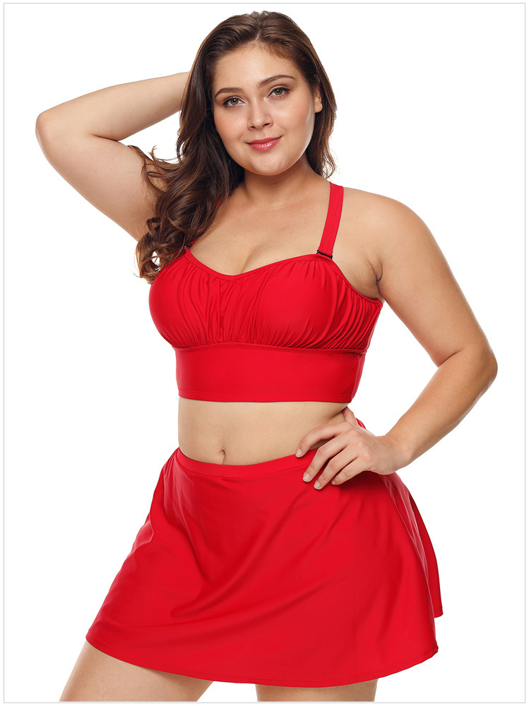 ชุดว่ายน้ำไซส์ใหญ่ ทูพีช 3xl พร้อมส่ง: ชุดว่ายน้ำคนอ้วนสีแดงแต่งสายไขว้ด้านหลัง กระโปรงติดบิกินี่แบบสวยsexyมากๆจ้า:รอบอก44-54นิ้ว เอว40-50นิ้ว สะโพก44-54นิ้ว