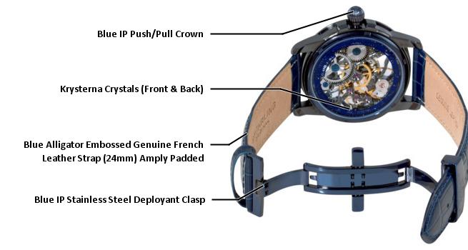 Stuhrling Original 228.33L5C3 นาฬิกาผู้ชาย Stuhrling Original รุ่น 228.33L5C3, Symphony Saturnalia Brumalia Mechanical Skeleton Blue Men's Watch