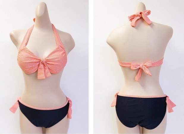 ชุดว่ายน้ำแฟชั่นพร้อมส่ง :ชุดว่ายน้ำแฟชั่นทูพีชสีส้ม แต่งลายทางผ้าสีขาว สีสดใสน่ารักมากๆจ้า:รอบอก28-34นิ้ว เอว26-32นิ้ว สะโพก28-34นิ้วจ้า