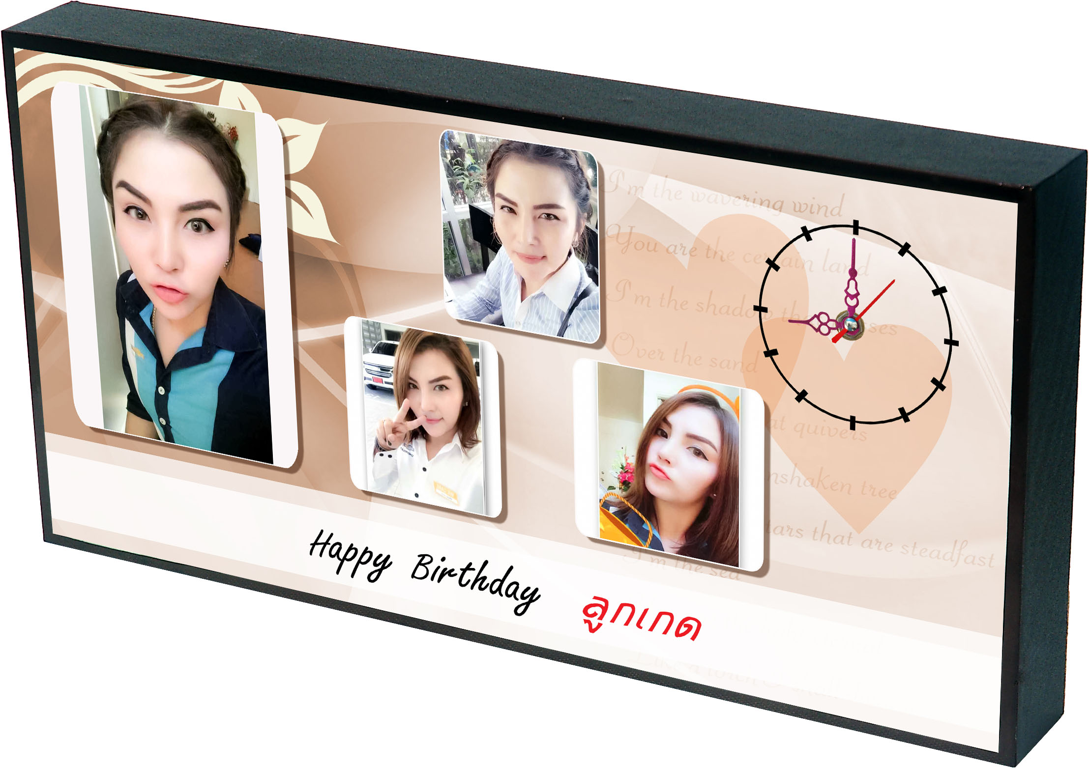 ของขวัญวันเกิด นาฬิการูปภาพตัวเอง กรอบลอย เคลือบด้าน ขนาด 6x12 นิ้ว