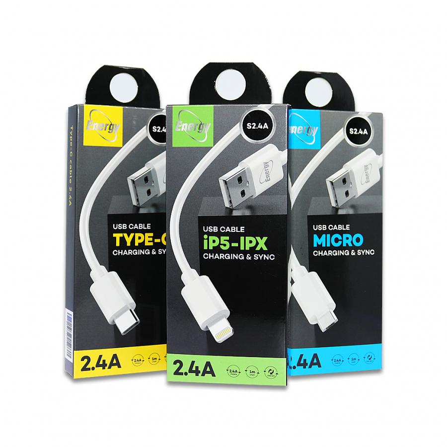 S2.4A : สายชาร์จ ชาร์จเร็ว 2.4A สีขาว Micro,C-type,IP5up