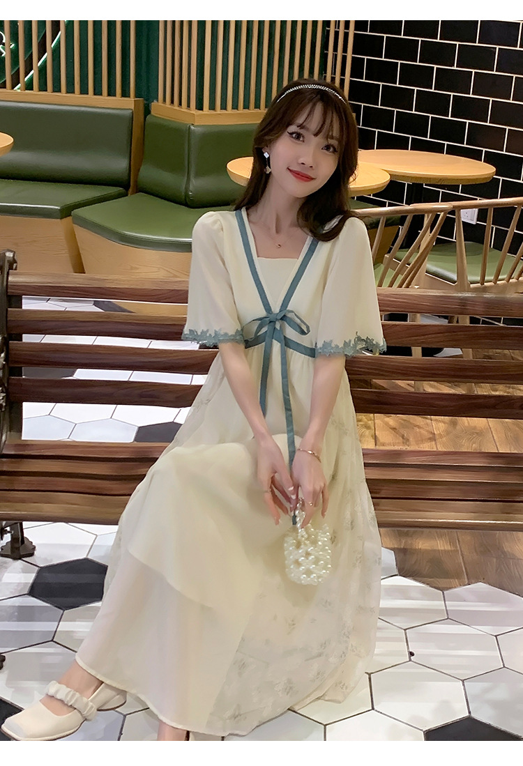 ชุดคลุมท้องแฟชั่นเกาหลี ผ้าชีฟอง แขนระบาย เชือกผูกที่อกน่ารักมาก มีซับใน สวย ดูดี ครบจบด้วยชุดนี้ M L XL XXL