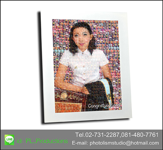 Mosaic Photo ขนาด 20x26 นิ้ว + กรอบไม้เส้นสีขาว เคลือบร้อน