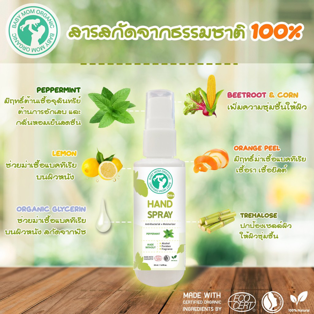 ส่งฟรี!! 50 ml (2 แถม 1) สเปรย์ทำความสะอาด ออร์แกนิค Hand spray ใช้ได้ตั้งแต่เด็กแรกเกิด 0+