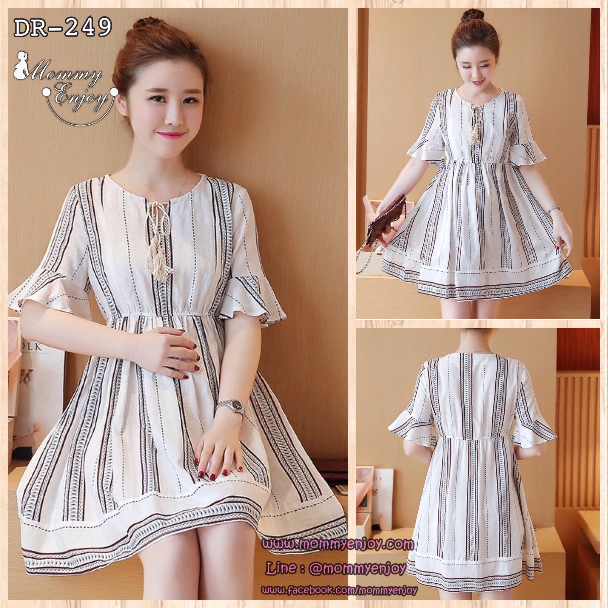 ชุดคลุมท้องเปิดให้นมแฟชั่น ลายวินเทจ แขนระบาย มีเชือกผูกที่คอ M,L,XL