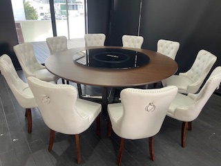 Round Table 圆桌会议 餐桌 中式餐桌 配有旋转镜组 โต๊ะกลมขาสเตนเลสพร้อมชุดกระจกจานหมุนเและเก้าอี 10 ตัว โต๊ะทานหารทานข้าว ขนาด 200 ซม. Trp.Tablechairthai / ทีอาร์พี.โต๊ะเก้าอี้ไทย