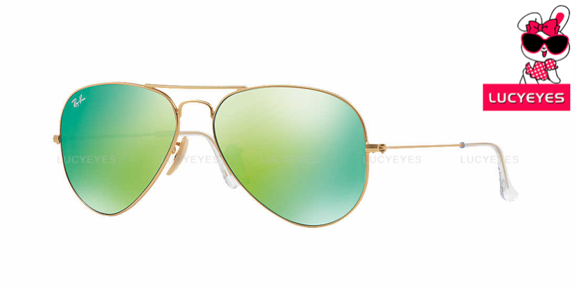 RAYBAN RB3025 112/19 AVIATOR Size 55,58,62 กรอบทองด้าน เลนส์ปรอทเขียว