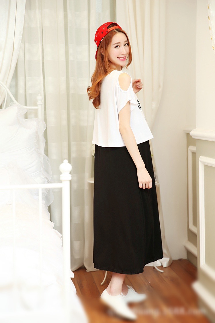 ชุดคลุมท้องแบบเปิดให้นมได้ ชุดยาว เปิดไหล่ ผ้ายืดนิ่ม ใส่สบาย ฟรีไซส์