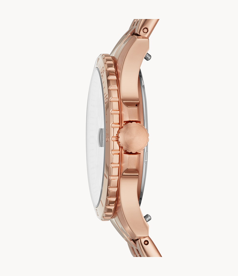 Fossil ES4748 นาฬิกาผู้หญิง FB-01 Three-Hand Date Rose Gold-Tone Stainless Steel Quartz Women's Watch