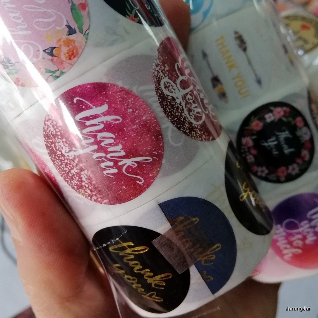สติ๊กเกอร์ขอบคุณ ขนาดเล็ก จำนวน 100 ดวง thank you sticker คละลาย