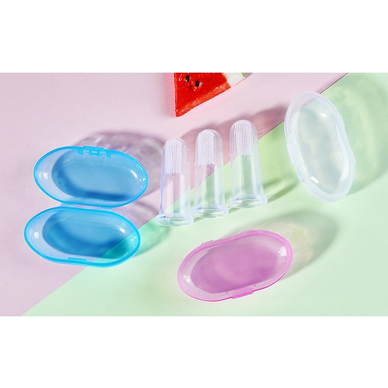เซตแปรงซิลิโคนสวมนิ้ว BPA Free + กล่องเก็บกันฝุ่น Fingertip Tooth Brush set