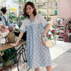 เดรสคลุมท้องแฟชั่น ช่วงบนประดับลูกไม้ ผ้าพิมพ์ลายจุด รอบท้องขยายได้เยอะ M L XL XXL