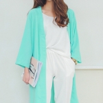 เสื้อคลุมแฟชั่น พร้อมส่ง : เสื้อคลุมสีเขียวมินท์ตัวยาวผ้าพริ้วๆ น่ารักมากจ้า