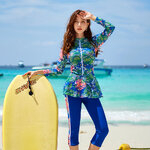 ชุดว่ายน้ำแขนยาวคนอ้วน แบบสปอร์ต 5xl พร้อมส่ง : ชุดว่ายน้ำไซส์ใหญ่ซิปหน้าสีเขียวแขนยาวแต่งลายใบไม้ set 4 ชิ้น มีบรา เสื้อคลุมแขนยาวซิปหน้า บิกินี่ และกางเกงขายาว แบบสวยคุ้มมากๆจ้า: ขนาด - บรารอบอก 40 - 50 นิ้ว - บิกินี่ เอว 36 - 46 นิ้ว // สะโพกเปิด - กาง