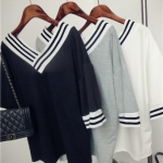 เสื้อผ้าแฟชั่นผู้หญิงพร้อมส่ง : เสื้อแฟชั่นสีเทา,ดำ,ขาว แต่งลายทางขาวดำ เก๋ๆดีจ้า