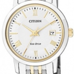 Citizen EW1584-59A นาฬิกาข้อมือผู้หญิง Eco-Drive Sapphire Two-Tone Japan Made Women's Watch