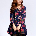 เสื้อผ้าแฟชั่นผู้หญิงพร้อมส่ง : เดรสสีน้ำเงิน แต่งลายดอกไม้สีสัน น่ารัก น่ารัก จ้า