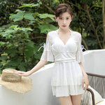 ชุดว่ายน้ำวันพีช 4xl พร้อมส่ง :ชุดว่ายน้ำไซส์ใหญ่สีขาวเว้าไหล่ มีสายผูกหลังคอแต่งผ้าลูกไม้ มีกางเกงขาสั้นใส่ด้านในน่ารักมากๆจ้า : - รอบอก 36 - 44 นิ้ว - เอว 34 - 44 นิ้ว- สะโพก 40 - 50 นิ้ว