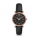 Fossil ES4507 นาฬิกาผู้หญิง Carlie Three-Hand Black Leather Quartz Women's Watch