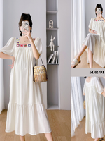 ชุดคลุมท้องแฟชั่นเกาหลี ช่วงอกไหมพรมโครเชต์ ลายน่ารัก รุ่นแถบเล็ก สวยมาก ช่วงอื่นเป็นผ้าชีฟอง เบาสบายใส่แล้วไม่ร้อน มีซับใน M L XL XXL