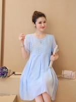 ชุดคลุมท้องแขนยาว ผ้าชีฟอง ปักดอกไม้ช่วงบน แขนตุ๊กตา มีซับใน มีเชือกปรับขนาดครรภ์ M L XL XXL