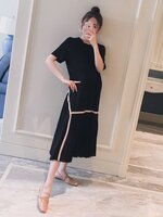 เดรสคลุมท้องแฟชั่น ช่วงบนเป็นผ้ายืดเนื้อนิ่ม ใส่สบาย ช่วงล่างตัดเส้น เป็นชีฟองอัดพรีท M L XL XXL