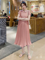 เดรสคลุมท้องแฟชั่น ผ้าชีฟองช่วงพรีทมีซับในอย่างดี ช่วงคอทำปกสวยค่ะ ผ้านิ่มมีน้ำหนัก ใส่ได้ถึงคลอด M L XL XXL