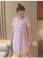 ชุดคุลมท้องเปิดให้นม ลายชมพู ขาว มีเชื่อกผูกหลัง น่ารักค่ะ M,L,XL,XXL