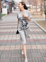 ชุดคลุมท้อง สีเทา พิมพ์ลาย ผ่าข้าง ไซส์ M,L,XL