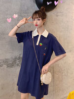 เดรสคลุมท้องแฟชั่น ผ้าคอตต้อนคอปก มีกระเป๋าหน้า ผ้าเนื้อนิ่ม มีเข็มกลัดสตอเบอรี่ให้ด้วย