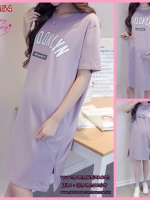 เดรสคลุมท้องแฟชั่นเกาหลี คอกลมแขนสั้น ผ้านิ่มใส่สบาย M L XL 2XL 3XL