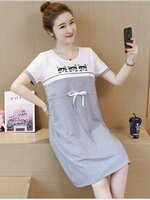 ชุดคลุมท้องเปิดให้นม แขนสั้น ลายแมวเหมียว ปรับขนาดได้ตามอายุครรภ์ M L XL XXL