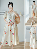 ชุดคลุมท้องแฟชั่นเกาหลี คอวีแขนตุ๊กตา ผ้าปักลายดอกไม้ กระดุมหลอก มีซับในเต็มชุด เนื้อผ้าดีมีน้ำหนัก ใส่สบาย M L XL XXL