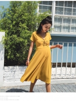 เดรสคนท้องแฟชั่นแขนสั้น เชือกผูกที่คอ แบบน่ารักมากค่ะ ผ้าลายตรง ผ้าทิ้งตัวสวย M L XL,XXL