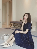 ชุดคลุมท้องแขนสั้น ผ้าชีฟอง ลายจุด ผ้านิ่มเบาสบาย มีซับใน M L XL XXL