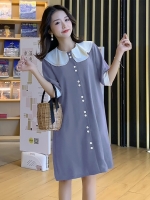 เดรสคลุมท้องแฟชั่น ทรงตุ๊กตา คอบัว กระดุมเปิดให้นมได้ ช่วงปก ทำย่นเพิ่มความน่ารัก M L XL XXL