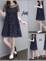 เดรสคลุมท้องแฟชั่นสบายๆ ผ้าชีฟอง ทรงระบายสวย ช่วงบนเป็นซีทรู เพิ่มความสดในค่ะ M L XL XXL